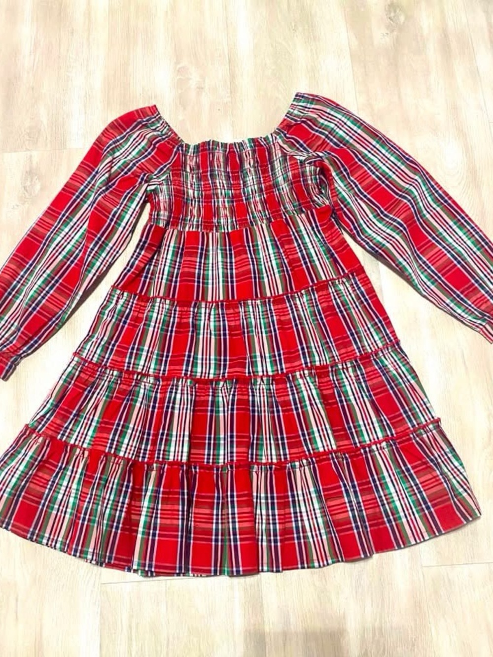 crown & ivy Red Plaid Tiered Peasant Dress - Kids